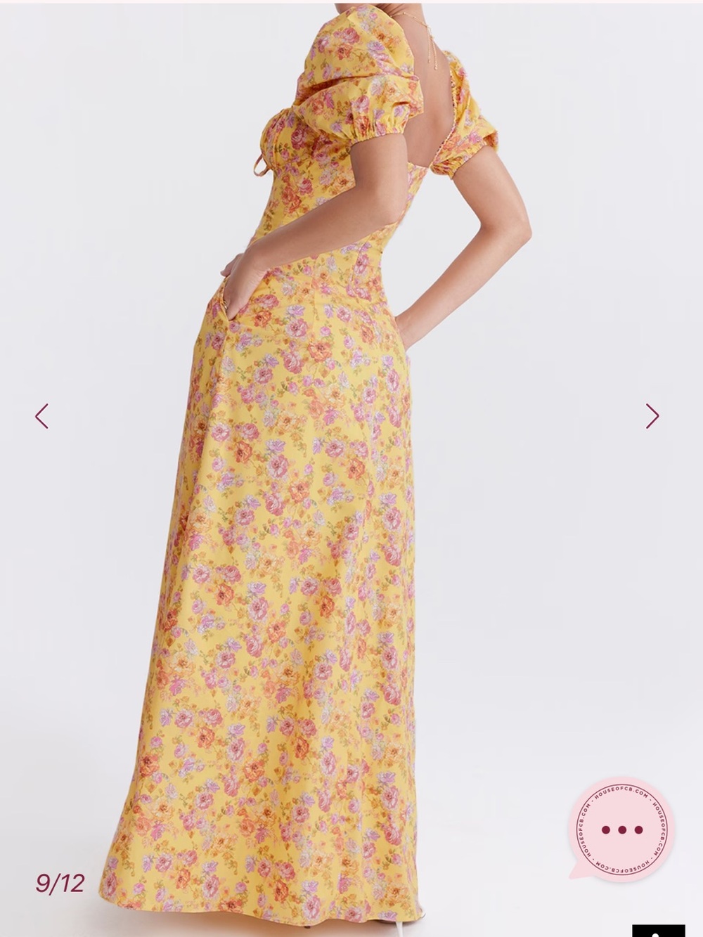 House of CB Yellow Floral Puff-Sleeve Maxi Dress with Sweetheart Bodice - Picture 8 of 13